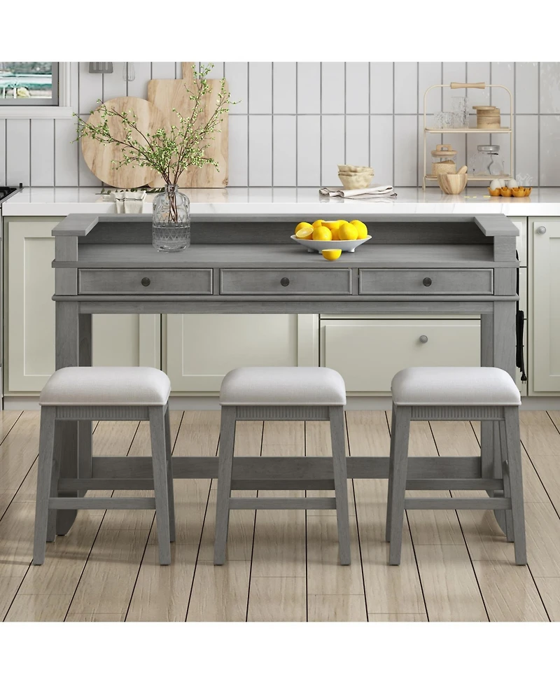 Streamdale Furniture 4-Piece Retro Dining Table Set with 3 Storage Drawers (Light Grey)