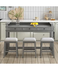 Streamdale Furniture 4-Piece Retro Dining Table Set with 3 Storage Drawers (Light Grey)