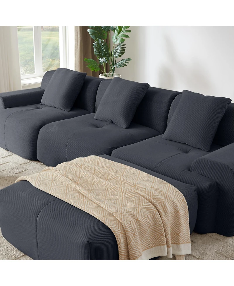 Streamdale Furniture Modern L-Shaped Corduroy Sectional Sofa Dark Gray Oversized 3-Seater Couch