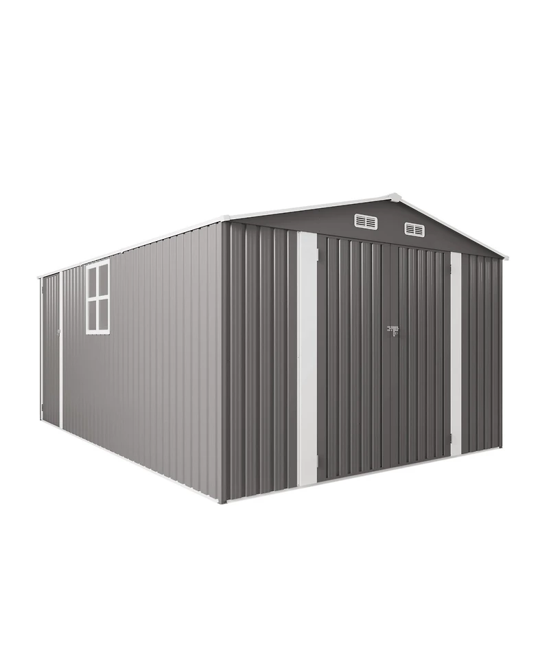 Streamdale Furniture 10x14 Metal Storage Shed, Lockable Doors, Window, All-Weather Shelter