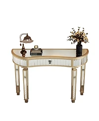 Streamdale Furniture Streamdale 47" Half-Moon Mirrored Console Table - Fluted Glass & Crystal Knob