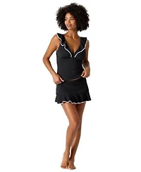 Tommy Bahama Womens Cabana Ruffled Tummy Control Tankini Top Swim Skirt