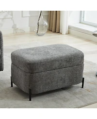 Streamdale Chenille Storage Ottoman - Black Metal Legs