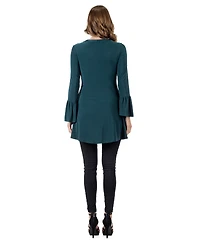 24seven Comfort Apparel Women's Long Bell Sleeve High Low Tunic Top