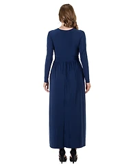 24seven Comfort Apparel Women's Long Sleeve V-neck Side Slit Maxi Dress
