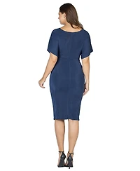 24seven Comfort Apparel Women's Short Sleeve V-Neck Twist Front Split Hem Dress