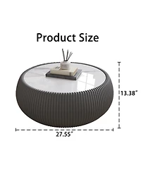 Streamdale Furniture Light Marble Top Leather Drum Coffee Table