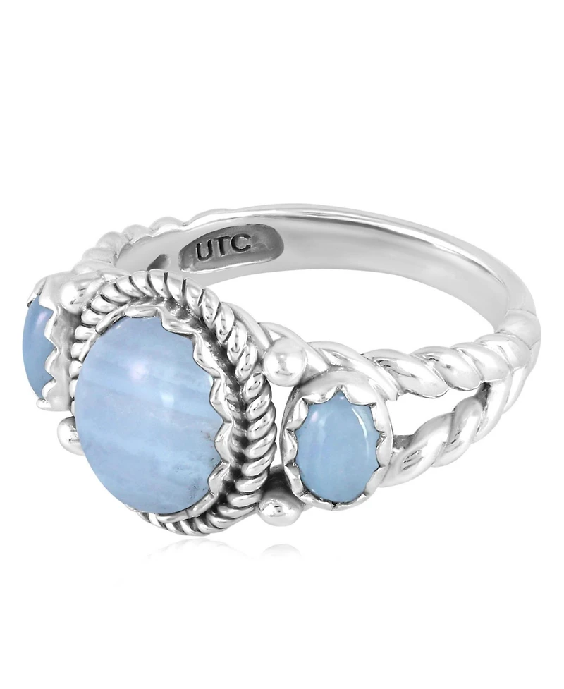American West Jewelry Sterling Silver Blue Lace Agate 3-Stone Ring