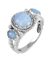 American West Jewelry Sterling Silver Blue Lace Agate 3-Stone Ring, Sizes 5 to 11