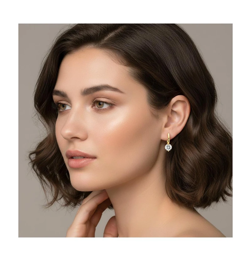Genevive 14K Gold Plating or White Clear Moissanite Drop Hoop Earrings