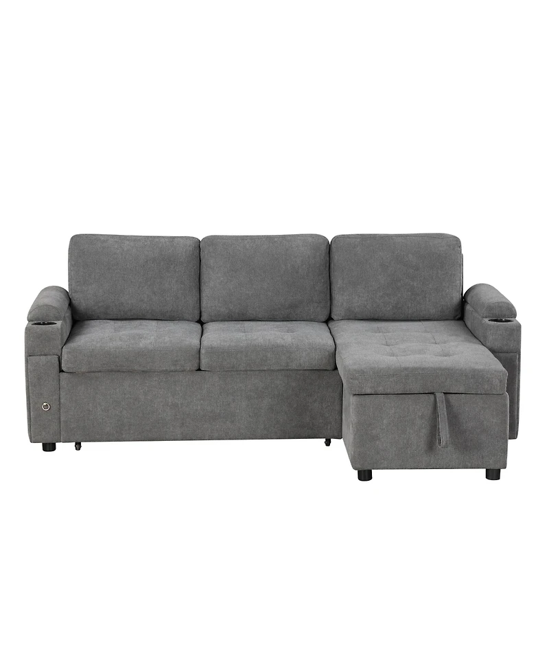 Streamdale 83.5" L-Shaped Sofa Bed with Storage, Cup Holders & Usb