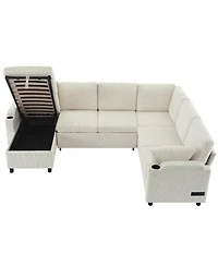 Streamdale Furniture 109.9" U-Shaped Sectional Sofa Bed with Storage, Cup Holders & Charging