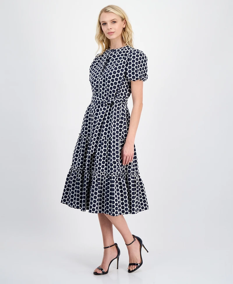 T Tahari Women's Embroidered Tie-Waist Midi Dress