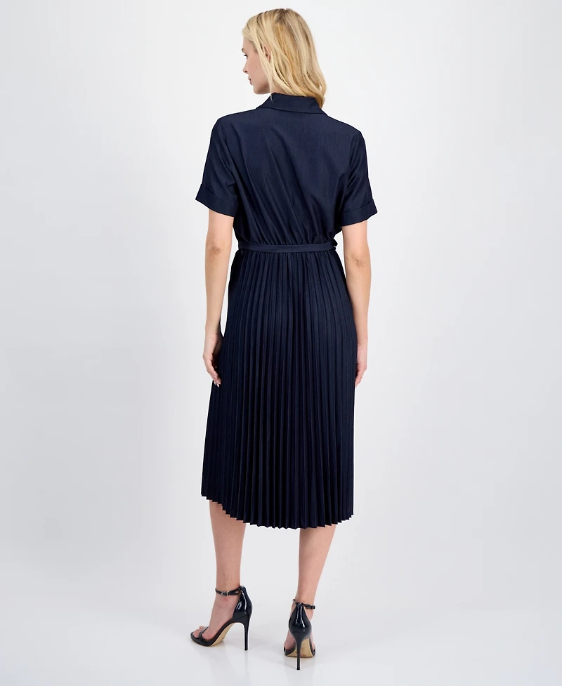 T Tahari Women's Belted Button-Front Midi Dress