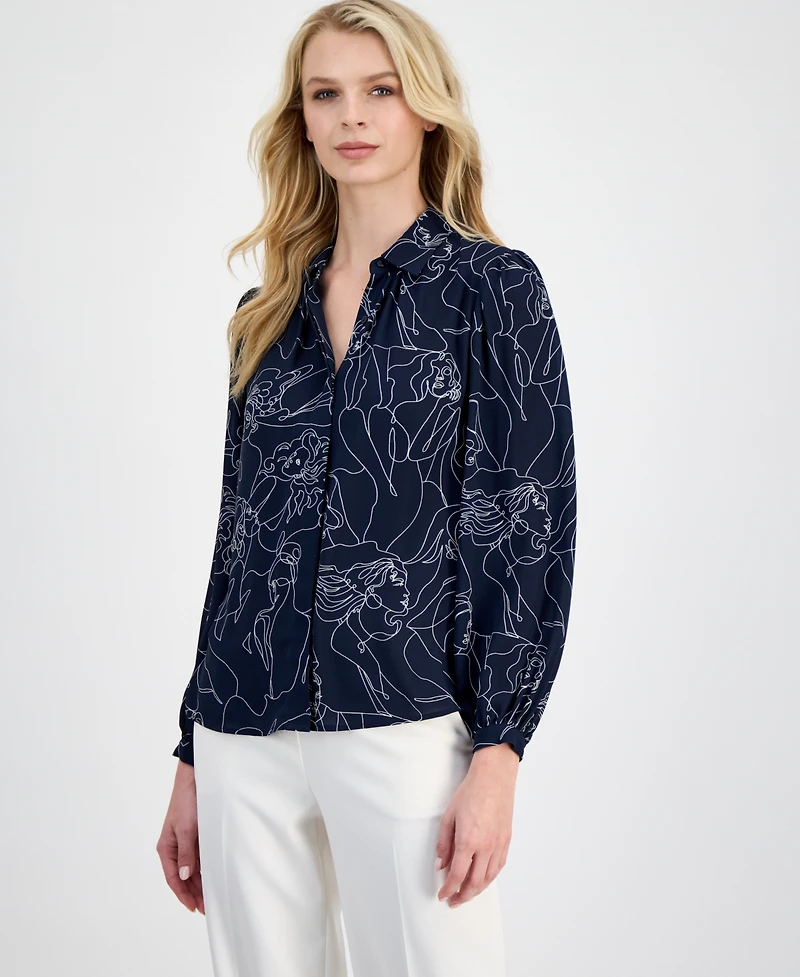 T Tahari Women's Printed Button-Front Shirt