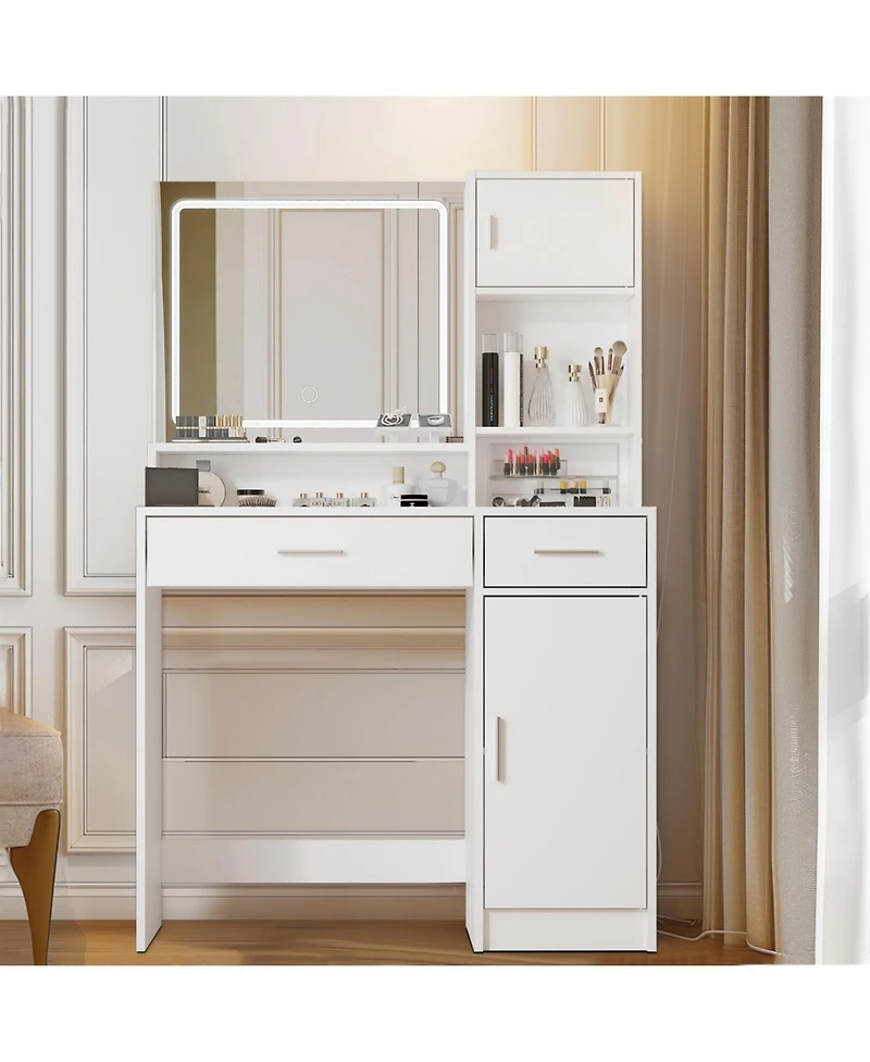 Streamdale Furniture Vanity Desk with Mirror, Led Light, Drawer & Storage