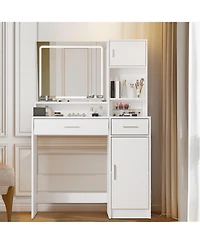 Streamdale Furniture Vanity Desk with Mirror, Led Light, Drawer & Storage