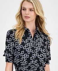 T Tahari Women's Printed Collared Midi Dress