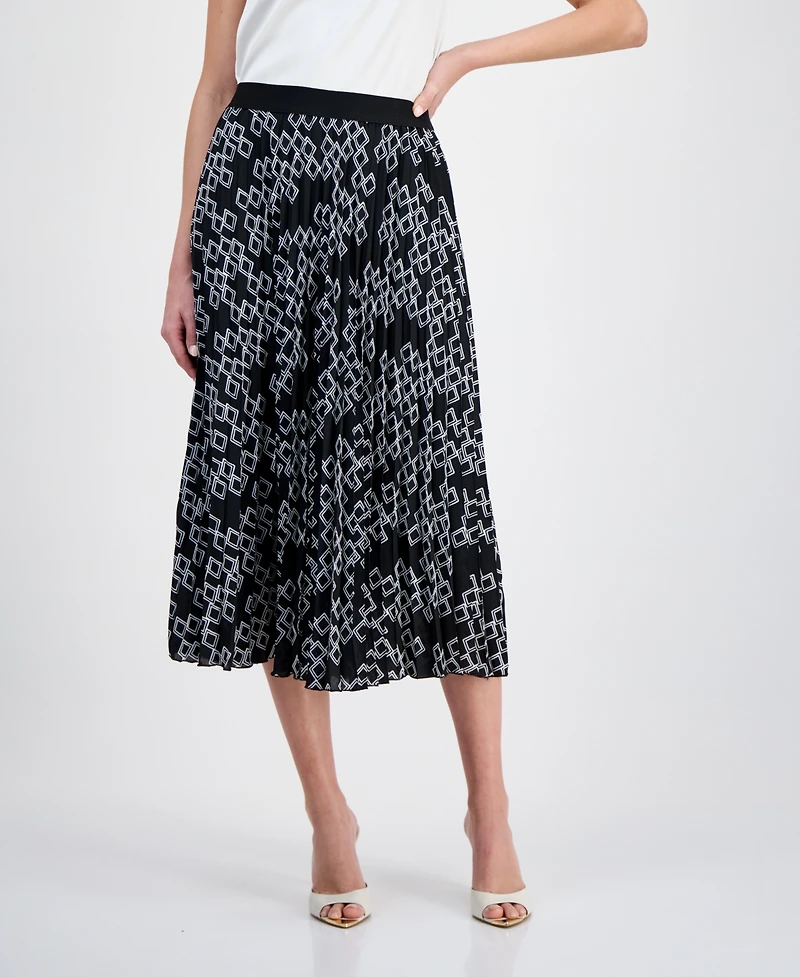 T Tahari Women's Printed Pleated Midi Skirt