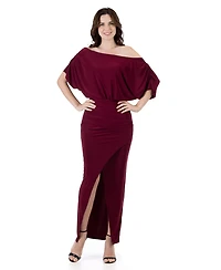 24seven Comfort Apparel Women's Boat Neck Batwing Sleeve Slit Maxi Dress