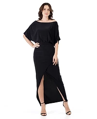 24seven Comfort Apparel Women's Boat Neck Batwing Sleeve Slit Maxi Dress