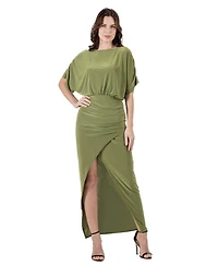 24seven Comfort Apparel Women's Boat Neck Batwing Sleeve Slit Maxi Dress