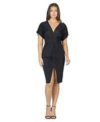 24seven Comfort Apparel Women's Short Sleeve V-Neck Twist Front Split Hem Dress