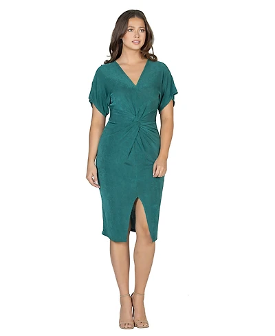 24seven Comfort Apparel Women's Short Sleeve V-Neck Twist Front Split Hem Dress