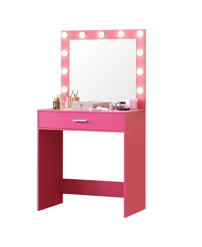 Streamdale Furniture Vanity Desk with Mirror & Drawer, Adjustable Lights