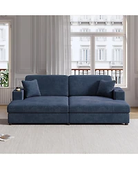 Streamdale Furniture Oversized Corduroy Loveseat Chaise Lounge with Usb Ports, Cup Holders, and Pillows