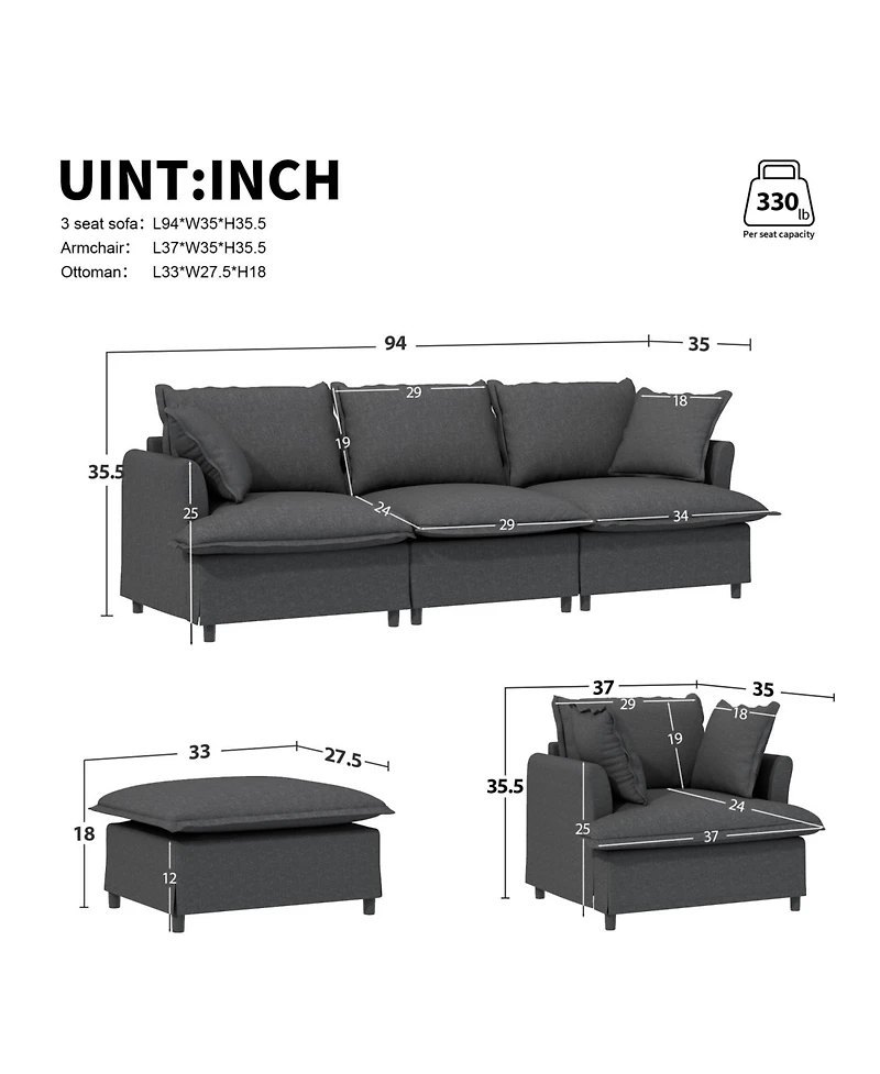 Streamdale Furniture Oversized Single Sofa Module for Sectional Sofa, Wide Chenille Armchair with Pillows