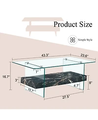 Streamdale Furniture Streamdale Modern Two-Tier Coffee Table Glass and Marble Pattern
