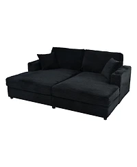 Streamdale Furniture Oversized Corduroy Loveseat Chaise Lounge with Usb Ports, Cup Holders, and Pillows