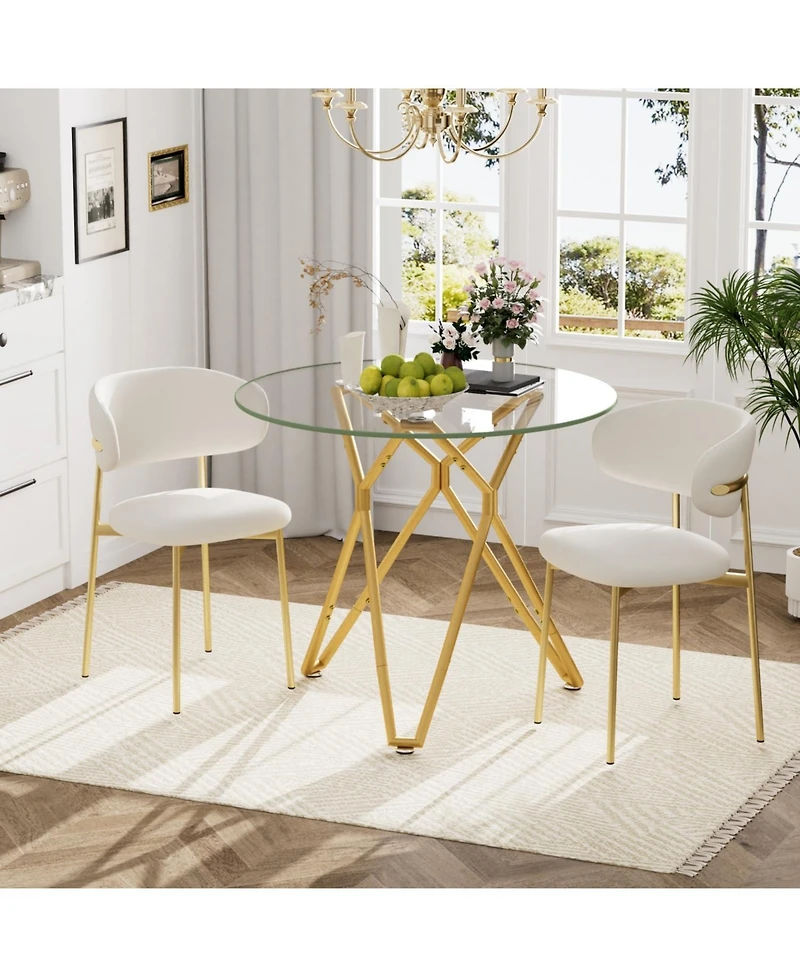 Streamdale Furniture 35.4" Round Glass Dining Table - Gold