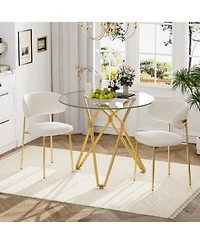 Streamdale Furniture 35.4" Round Glass Dining Table - Gold