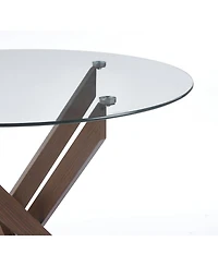Streamdale Furniture Modern Glass Dining Table Walnut Metal Legs