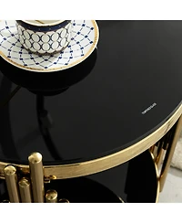 Streamdale Furniture Black Glass Top Gold Round Side Table