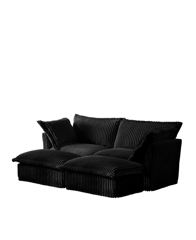 Streamdale Furniture Black Corduroy 2-Seater Sofa with Ottomans