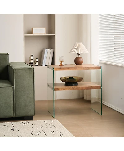 Streamdale Furniture Mdf SideTable, Small Tea Table, Walnut Night Stand Tempered Glass Sofa Table