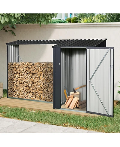 Streamdale Furniture Outdoor Steel Firewood Rack & Storage Shed - Black