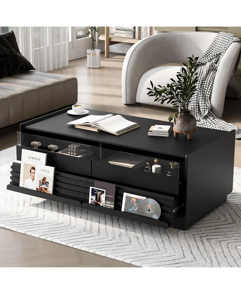 Streamdale Furniture Modern Rectangle Coffee Table with Drawers & Shelves