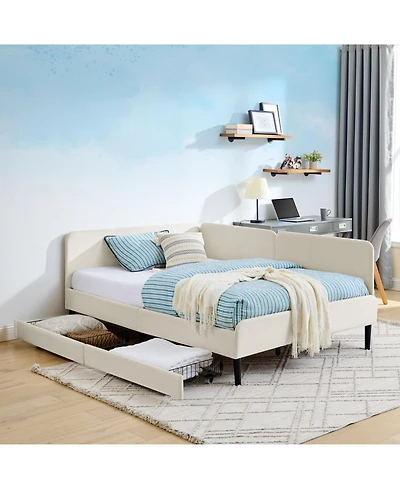 Streamdale Furniture Upholstered Platform Bed Frame w/ 2 Drawers, Adjustable Velvet