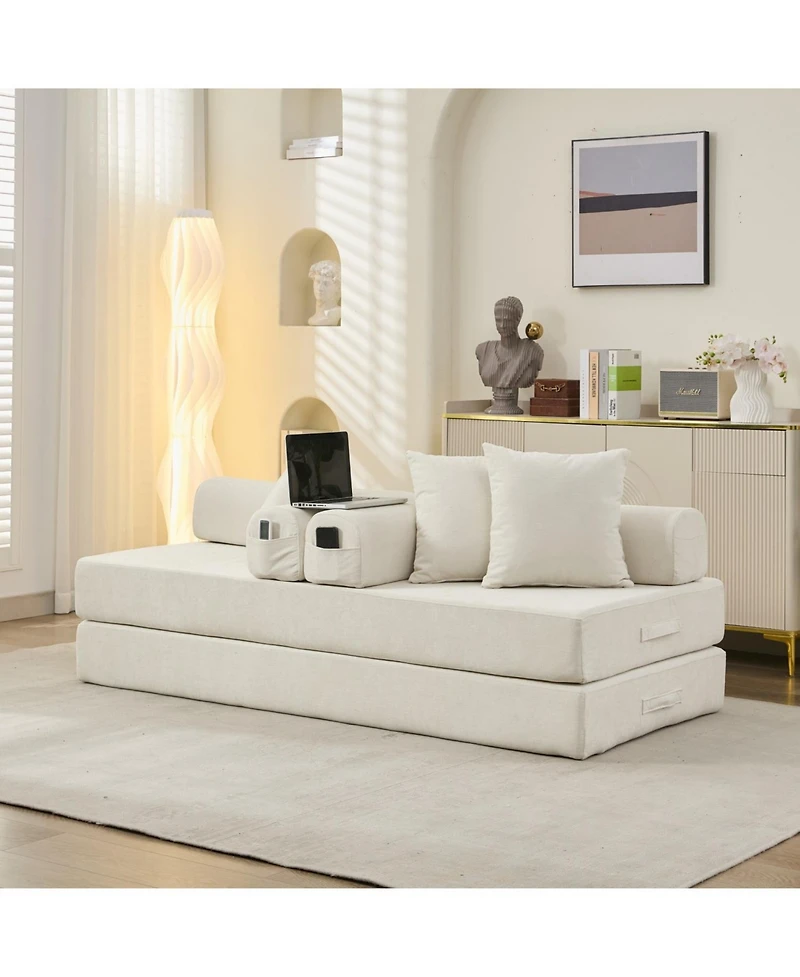 Streamdale Furniture Convertible Folding Mattress Couch - Beige