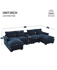 Streamdale Furniture Modern U-Shaped Sectional Sofa with Console, Usb, Chenille Cloud Couch