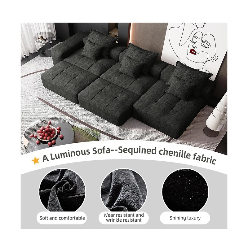 Streamdale Furniture Streamdale Modern Oversized Chenille Sectional Sofa with 6 Pillows