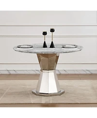Streamdale Furniture 47" Round Faux Marble Dining Table, Stainless Steel Base