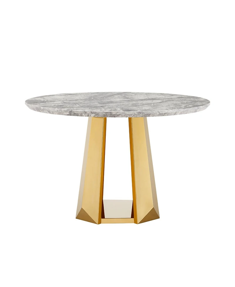 Streamdale Furniture 47" Round Faux Marble Dining Table, Gold Base
