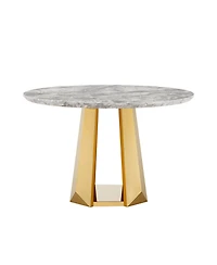 Streamdale Furniture 47" Round Faux Marble Dining Table, Gold Base