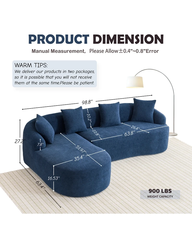 Streamdale Furniture Streamdale Navy Blue Chenille Sectional Sofa with Curved Chaise