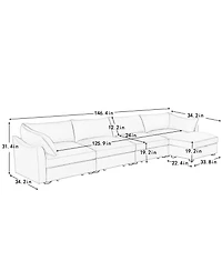 Streamdale Furniture L-Shaped 4-Seat Sectional Sofa w/ Ottoman, Crescent Arms, Chenille Orange